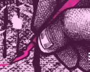 Grafica concettuale in rosa e nero con una mano che scrive con un pennino, scelta come immagine di copertina per l'articolo sulle distanze relazionali tra generazioni.